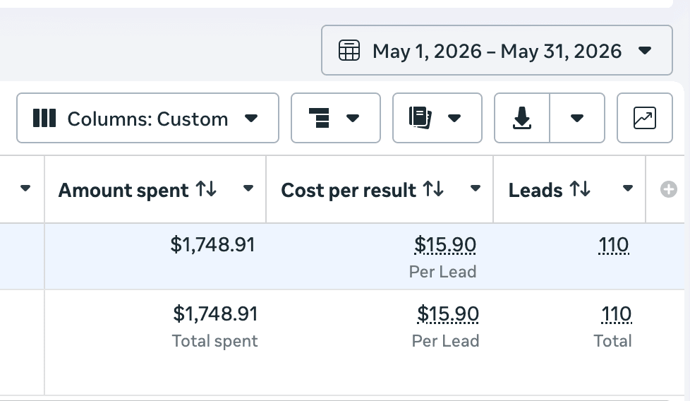 Campaign result: 110 leads in 30 days
